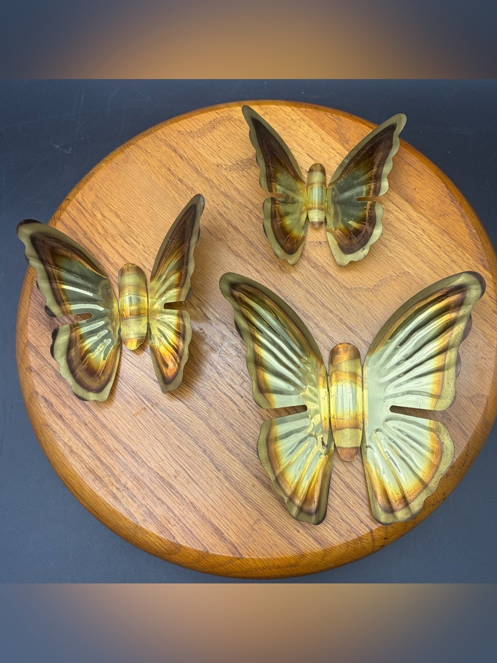 Vintage Set of 3 Brass Metal Butterflies Home Interiors Wall Hanging Decor Retro